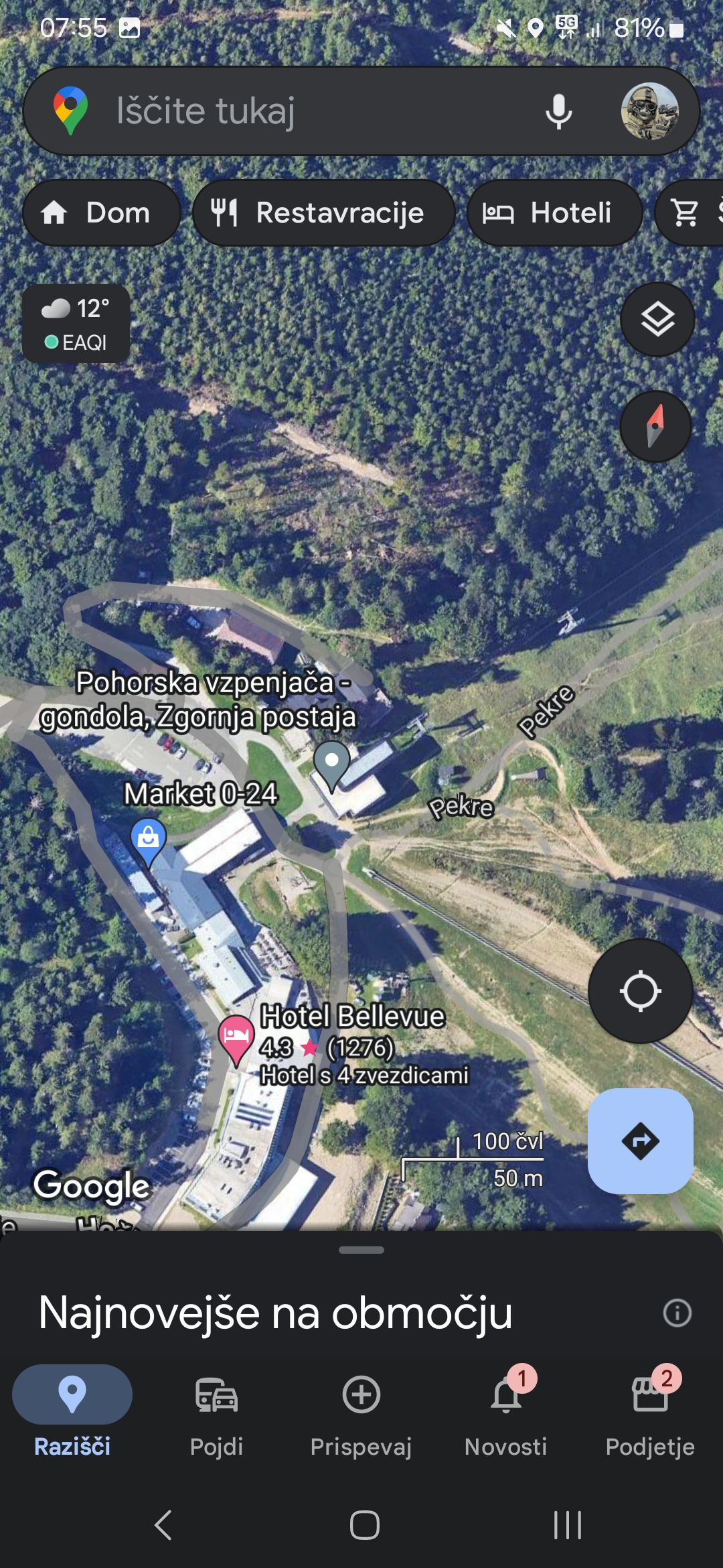 Vstavljanje vzpenjače na Google Maps